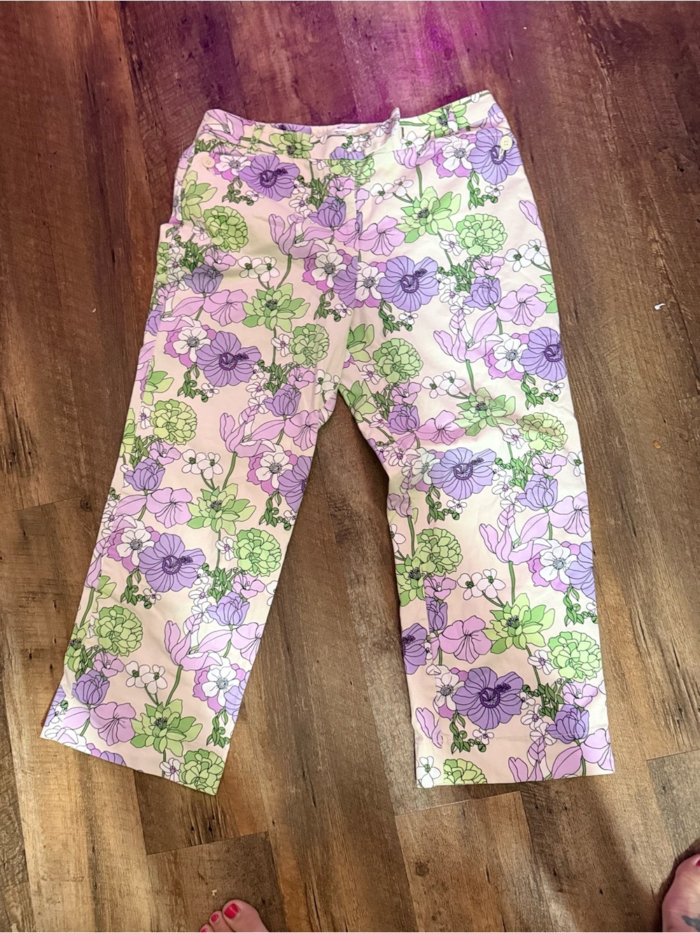 LOFT Floral pants in Pink and Green